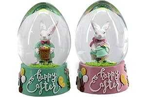 S/2 Easter Bunny Snow Globe Decorations, Easter Rabbit Decor, Spring Decoration for Home