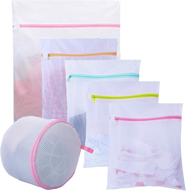 Sacs de blanchisserie Mesh pour Délicats avec Zipper Premium, Sacs à Lingerie pour Blanchisserie, Sac de rangement de voyage Organisez, Sac à linge pour Blouse, Hosiery, Bas, Sous-vêtements, Bra (6Packs)