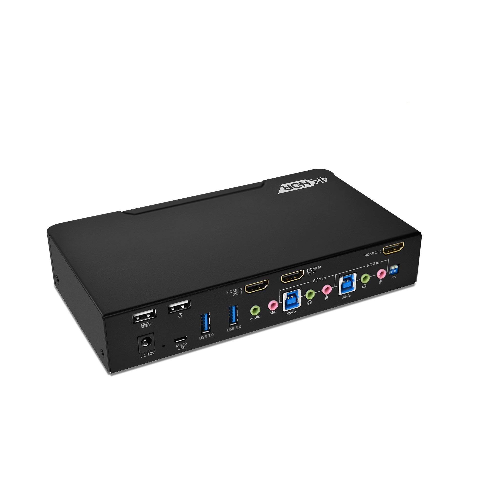 gofancoProphecy HDMI 2.0a KVM Switch 2 Port – 4K @60Hz 4:4:4, HDR, 18Gbps, 3D, HDCP 2.2/1.4 - USB Keyboard/Mouse Plus USB 3.0 Hub, Audio in and Out, Hotkeys - KVM Switch 2 Computers, TAA Compliant