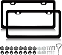 Vista 10 de Marco de matrícula con bandera estadounidense, paquete de 2 marcos universales de aluminio para matrícula de automóvil patriótico con tornillos