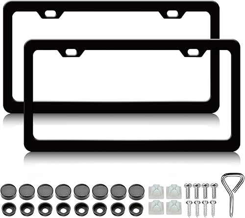 Miniatura 10 de Marco de matrícula con bandera estadounidense, paquete de 2 marcos universales de aluminio para matrícula de automóvil patriótico con tornillos