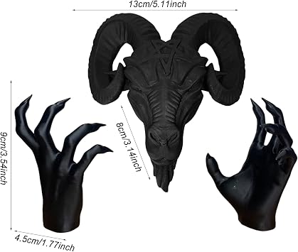 Baphomet Figurine - Resin Baphomet Head And Hands Statue For Wall | Resin Baphomet Head And Hands Figurine For Wall | Scary Demon Statue | Gothic Satanic Goat Ornament For Basement Hallway