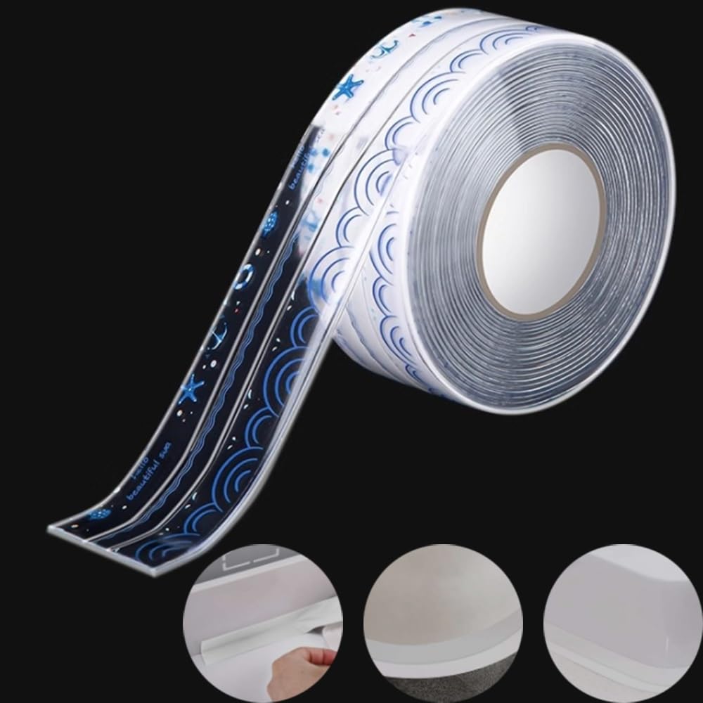 YUEKOPOU Self Adhesive Caulk Tape PVC 10.5ft Multicolor(Clear Ocean)