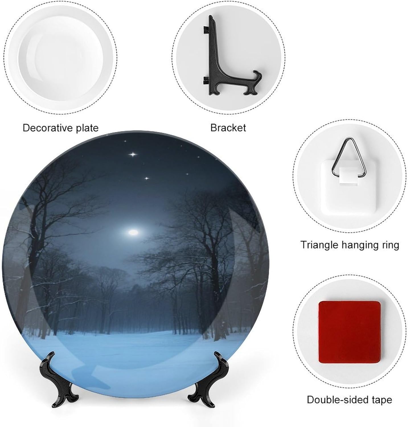 Bone China Decorative Plates Night Ceramic Decorative Plate Wall Decor with Display Stand Ceramic Ornaments for Wall Hanging Decoration