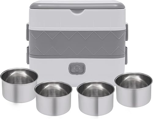 Miniatura 3 de Lonchera eléctrica portátil de cocción automática, mini olla de arroz eléctrica de 2 litros con 4 vaporizadores de acero inoxidable para el hogar,