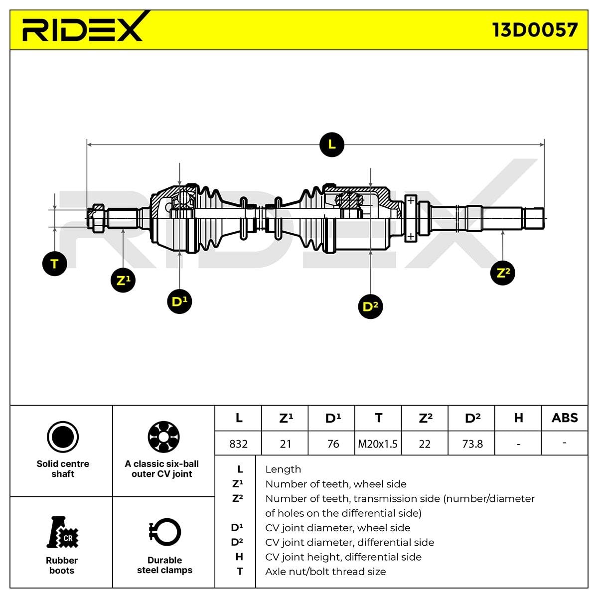 RIDEX 13D0057 Arbre de transmission Avant Droite avec roulement Compatible avec PEUGEOT 205 II 3/5 portes