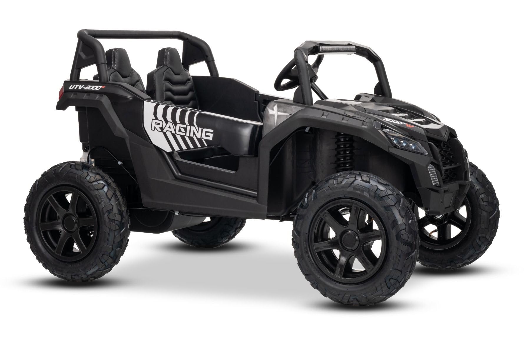 UTV XXL 24V elektryczny samochód dziecięcy, czarny, dwumiejscowy, silnik różnicowy, nadmuchiwane gumowe koła, zawieszenie tylne, hamulec tarczowy, wyściełane siedzenie, regulowana kierownica