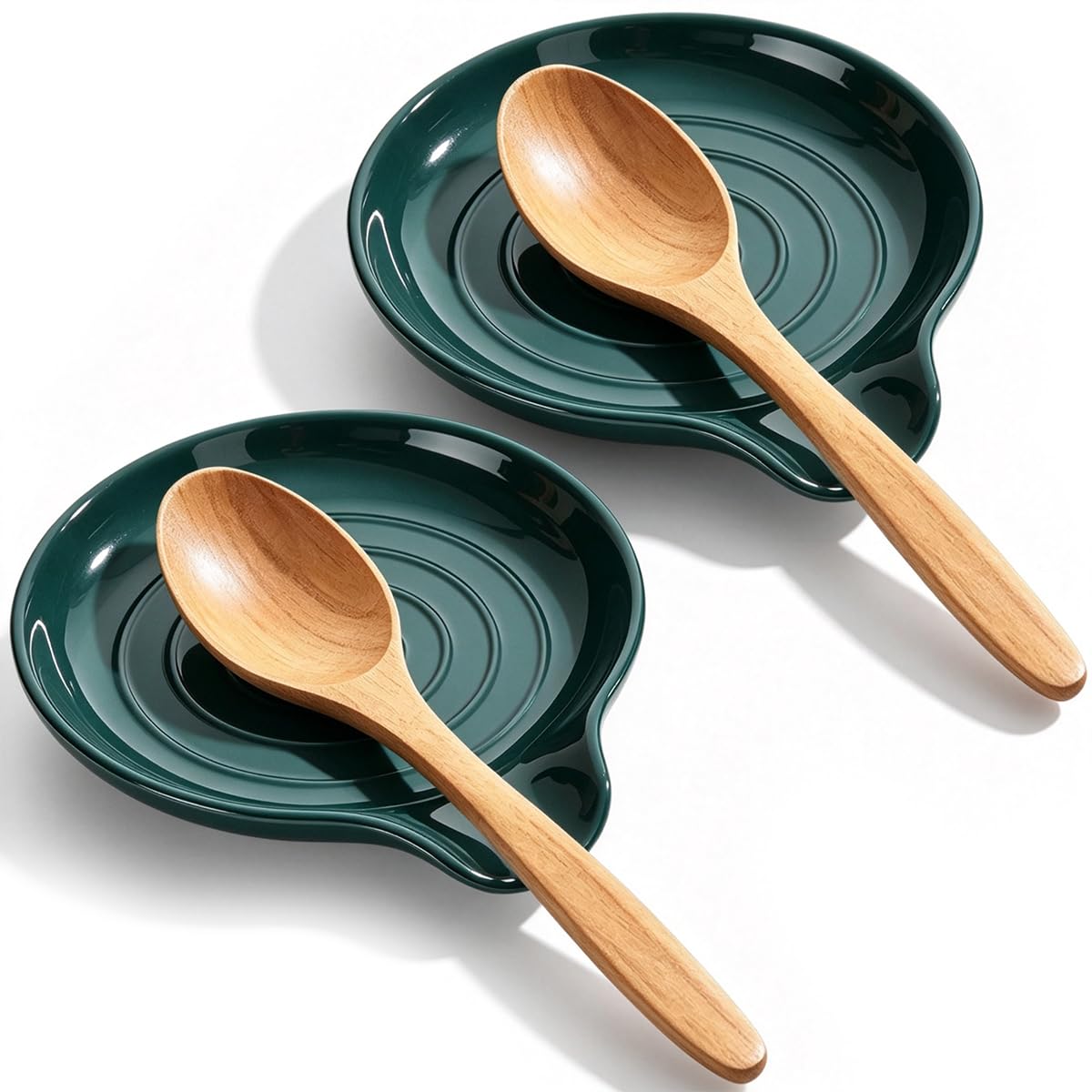 Kyraton Spoon Rest for Stove Top Set of 2, Plastic Heat-Resistant Cooking Spoon Rest for Kitchen Counter Décor, Spatula Ladle Holder Dishwasher Safe