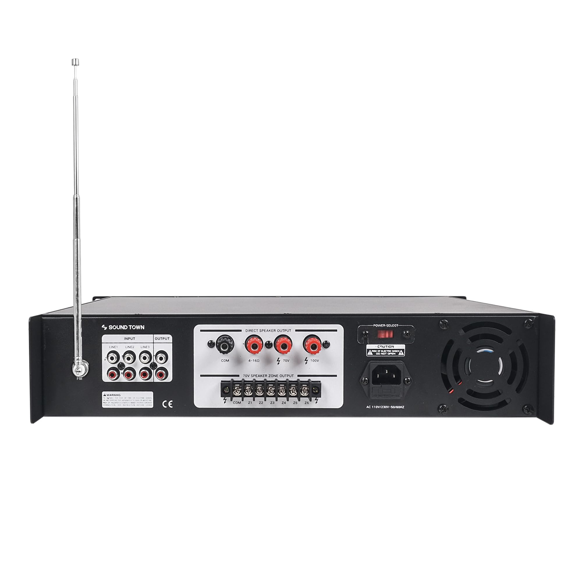 Sound Town Commercial Restaurant Audio Set with One 6-Zone 70V/100V Amplifier with Bluetooth, 12 x Weather-Resistant 6.5-Inch Surface-Mount Speakers, Two Dual 8-Inch Subwoofers, Black (P36X12T6B2S28)