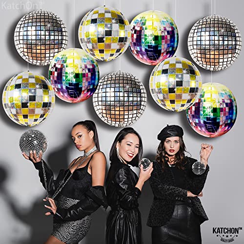 Katchon, Big Multicolor Disco Ball Balloons - 22 Inch, Pack Of 9 | Mirror Finish 4D Disco Balloons For Disco Party Decorations | Disco Ball Balloon For 80S Party Decorations | 70S Party Decorations #TOP1