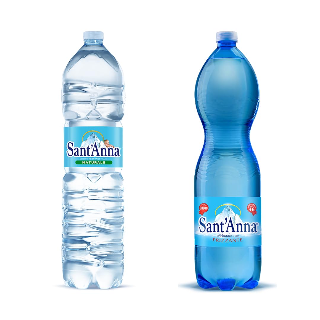 Acqua Sant'Anna Pack 1,5L Mix Naturale e Frizzante | Pack 36 Bottiglie (18 naturale + 18 frizzante) | Acqua Minerale Oligominerale, Minimamente Mineralizzata| Fonte Alpina, Idratante e Leggera