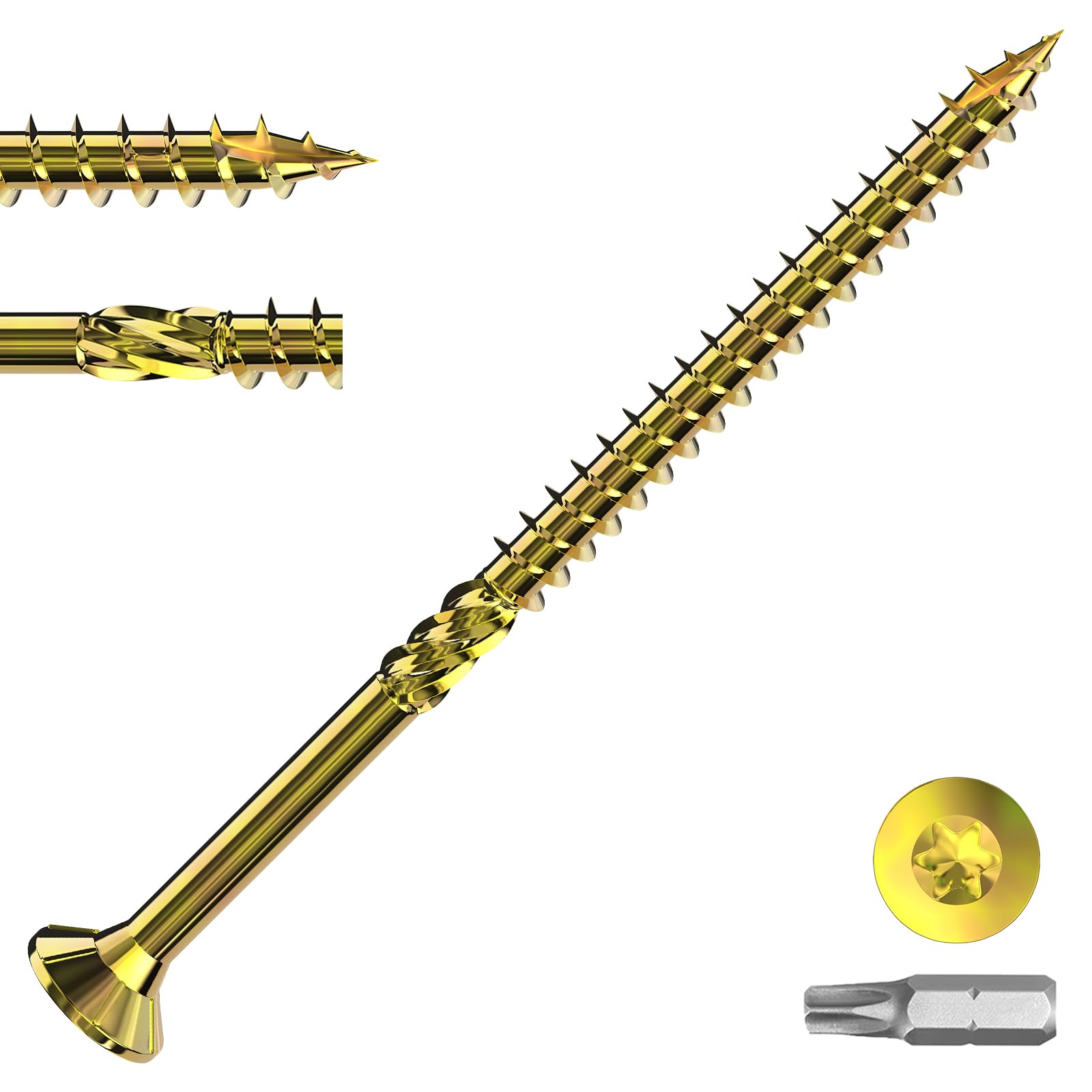 Zynthor 5 x 80mm Wood Screws, 50Pcs Galvanized Decking Screws, Rust Resistant Torx Drive Flat Head Screw, with T25 Torx Bit