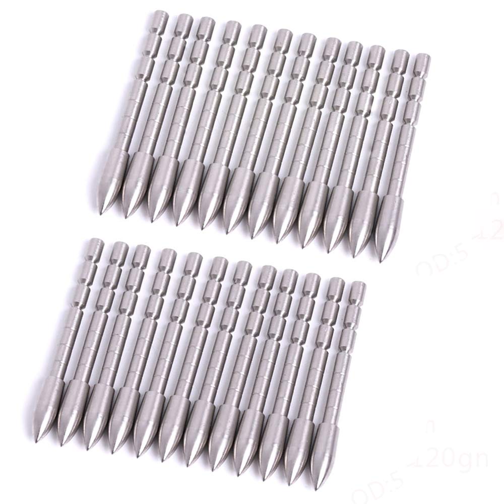 ACCMOS 24pcs 70 80 90 100 110 120 Grain Stainless Steel Bullet Point Tip for ID 4.2 mm Arrow Shaft, Archery Hunting Arrows Accessories (120gr OD5.7mm)