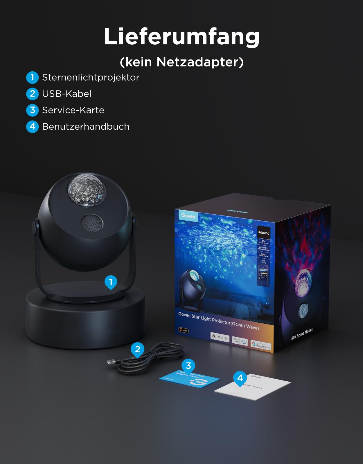 Govee Sternenhimmel Projektor Ozeanwelle | Dynamische Welleneffekte, Kompatibel mit Matter, Über 40 Szenenmodi, 18 Optionen für Weißes Rauschen