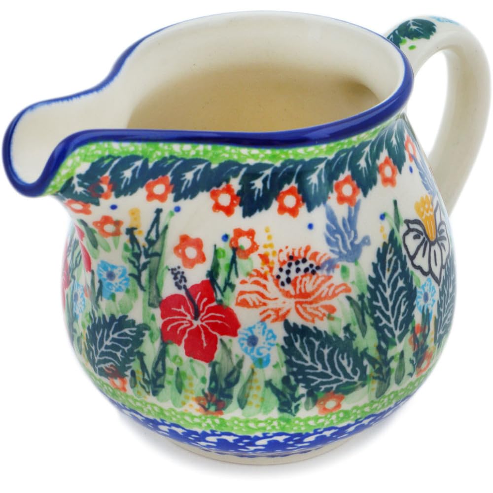 Authentic Polish Pottery Creamer Signature UNIKAT in Dove Escape Design Handmade in Boles?awiec Poland by Ceramika Artystyczna + Certificate of Authenticity