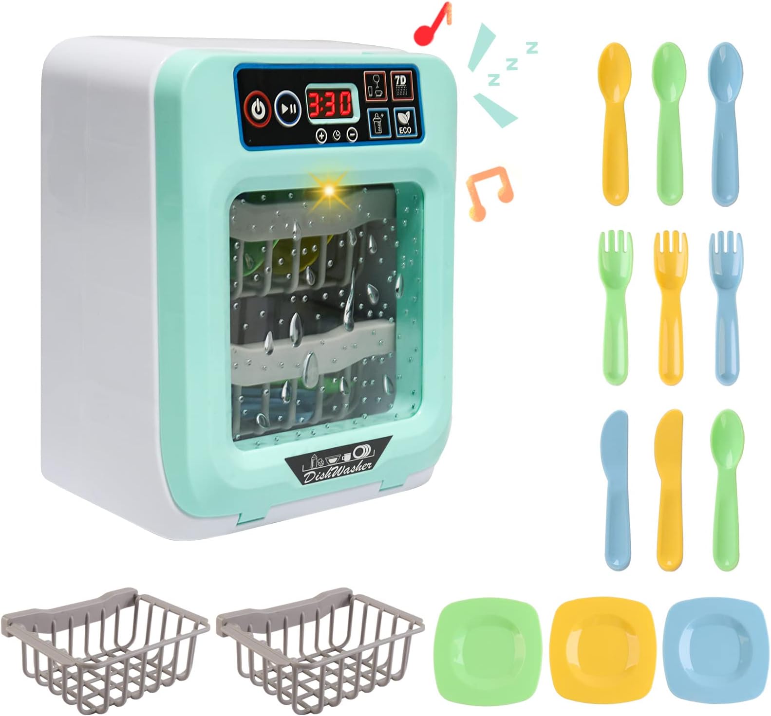 deAO Kitchen Set for Kids Dishwasher Play Set with Variety of Accessories and Realistic Functions, Lights and Sound Included, Pretend Play Toy for Kids Boys Girls Toddler