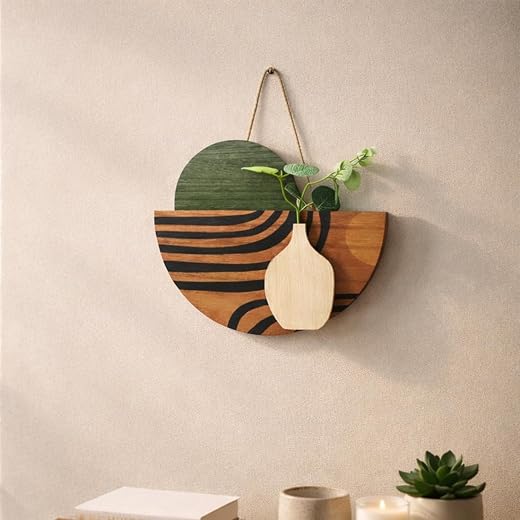 Art Street Boho Art Wall hanging Semicircle MDF With Artificial Plant for Home & Office Decor, Living Room Decoration -Siz...