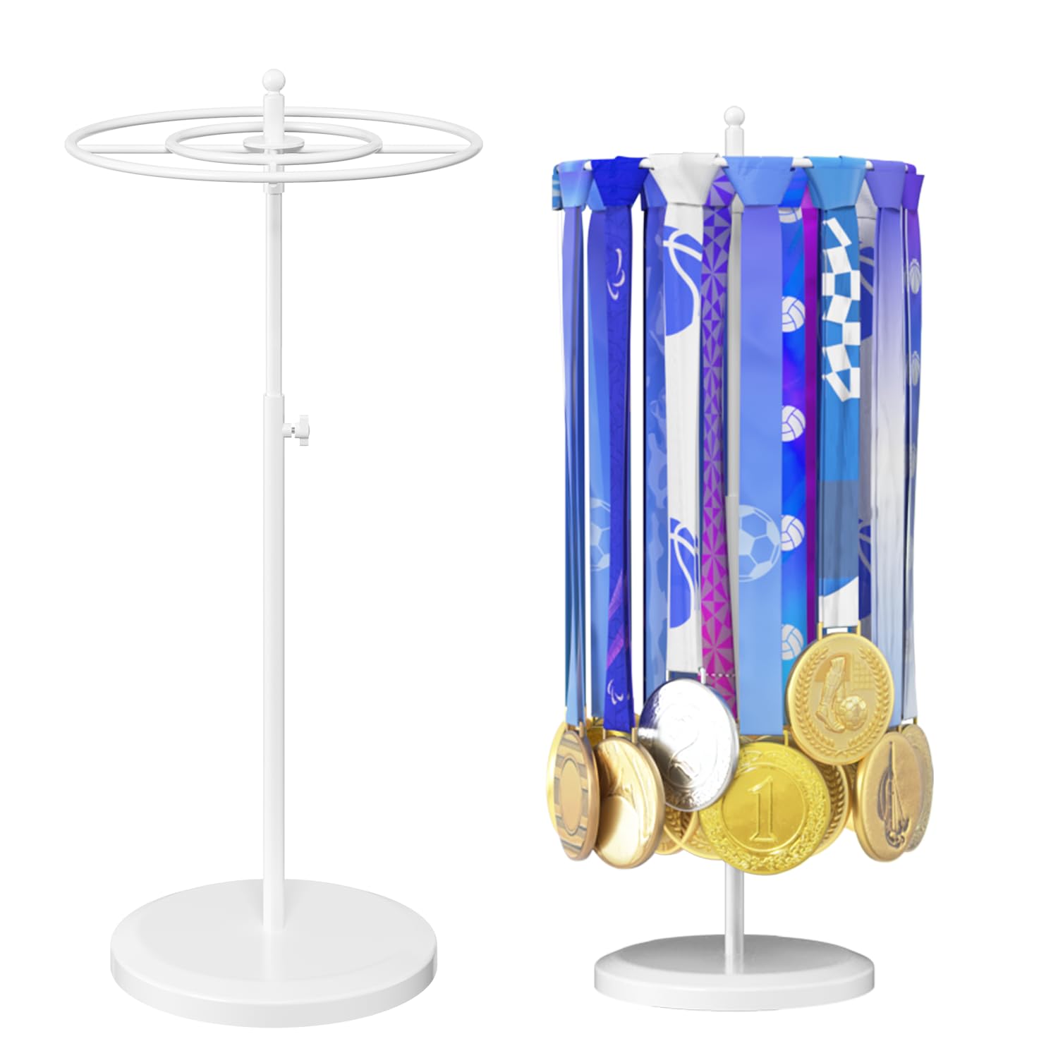 Medal Holder Display Trophy Shelf Organizer, Sturdy Wooden Race Award Hanger Rack with 25 Steel Hooks, Wall Mount Storage Stand for Sports Fans, Cheer Success