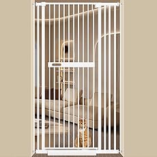 WAOWAO 55.11" Extra Tall Cat Pet Gate 42.91-45.66" Wide Pressure Mounted Walk Through Swing Auto Close Safety White Metal Kids Dog Pet Puppy Cat for Indoor Stairs,Doorways, Kitchen