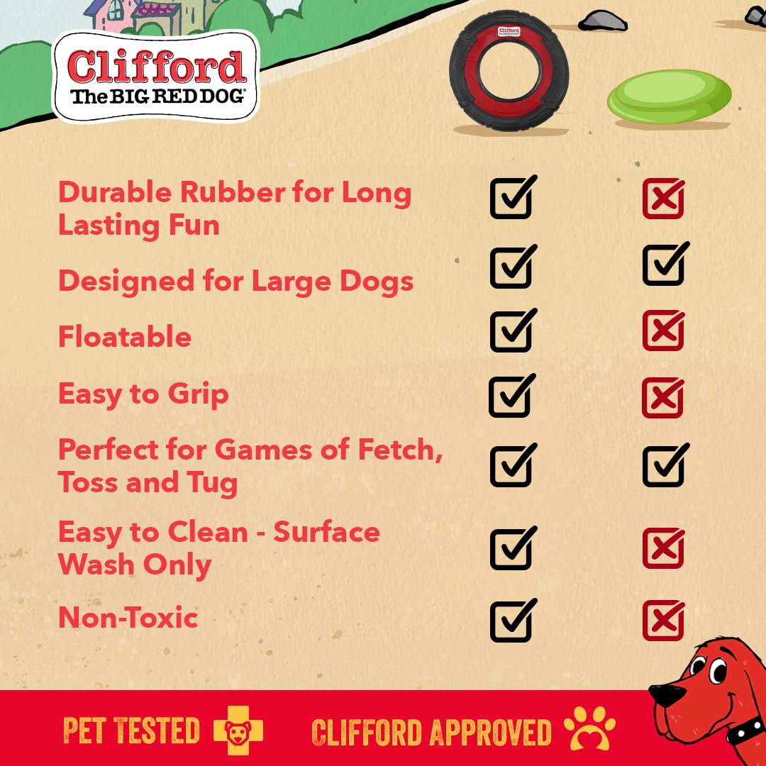 Clifford® Frisbee giocattolo per cani, frisbee per cani, durevole per masticatori aggressivi, frisbee in gomma resistente di qualità per cani da recupero, lancio e rimorchiatore
