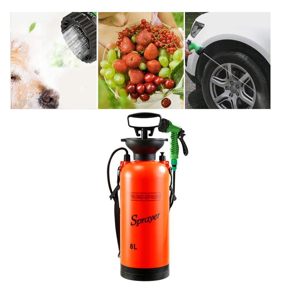 Oumefar Pulverizador Manual Riego de jardín para césped Pulverizador neumático Aspersor a presión de Agua agrícola Aspersor de herbicida Desinfectante a presión para riego y Lavado de Coches(8L)