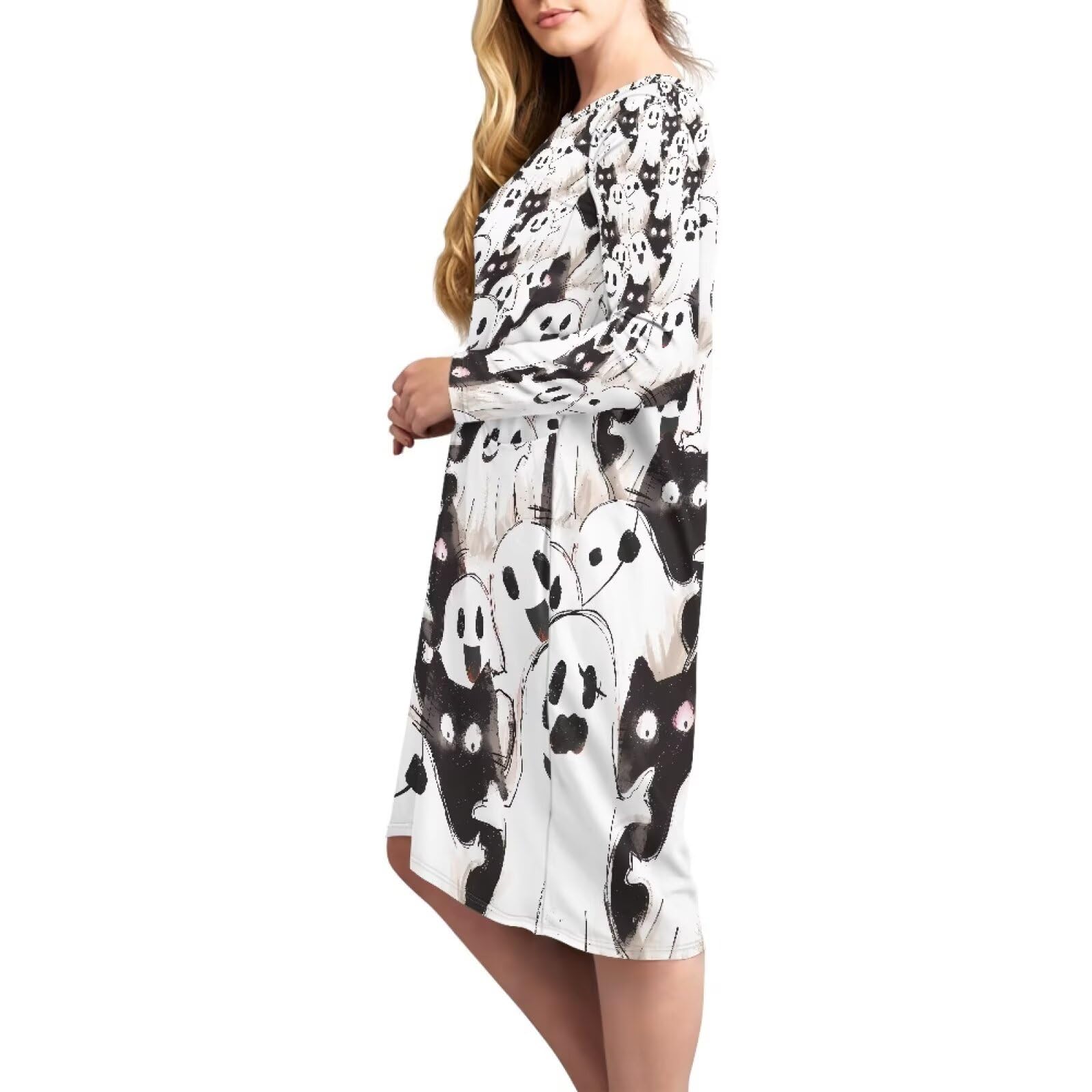 Nachthemden für Damen, Größe S-5XL, langärmelig, Schlafshirts, Halloween-Nachtkleid