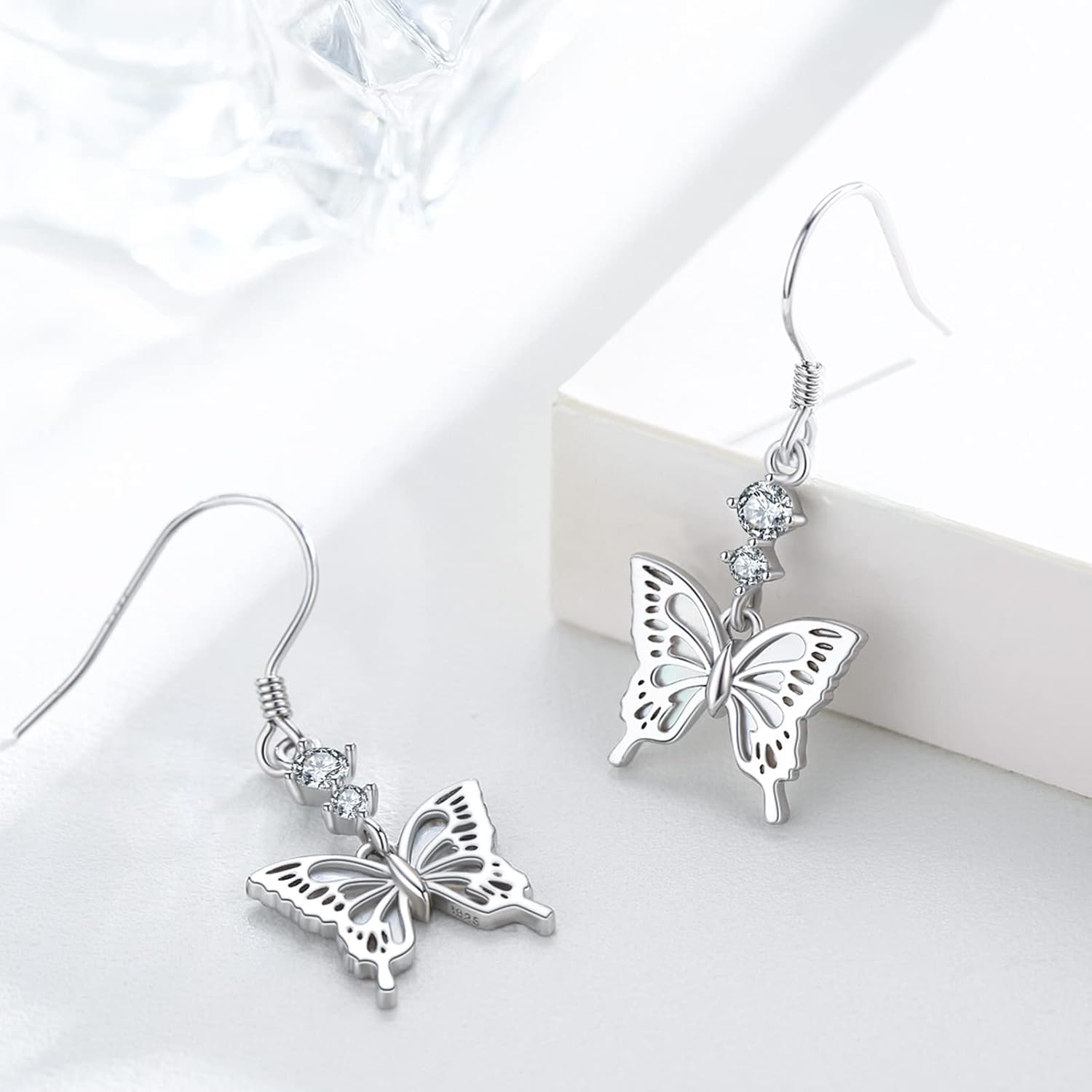 Butterfly Dangle Earrings 925 Sterling Silver Small Peal and Enamel Dangly Earrings for Sensitive Ears Dripping Oil Jewelry Mother Day for Women Girlfriend Butterflies Lovers
