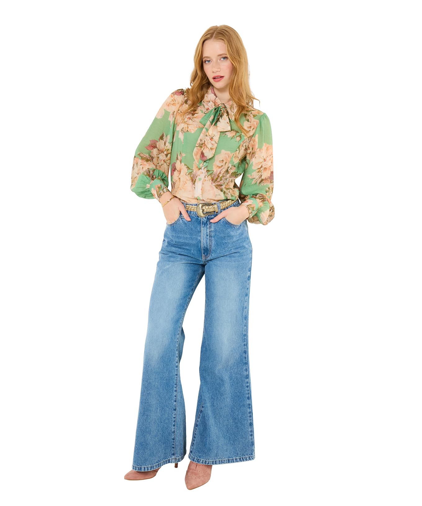 Joe Browns Women's Statement All Over Floral Print Blouse, Regular, Green, UK 16