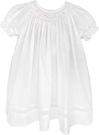 Petit Ami Baby Girls Smocked Daygown with Voile Insert, 18 Months, White