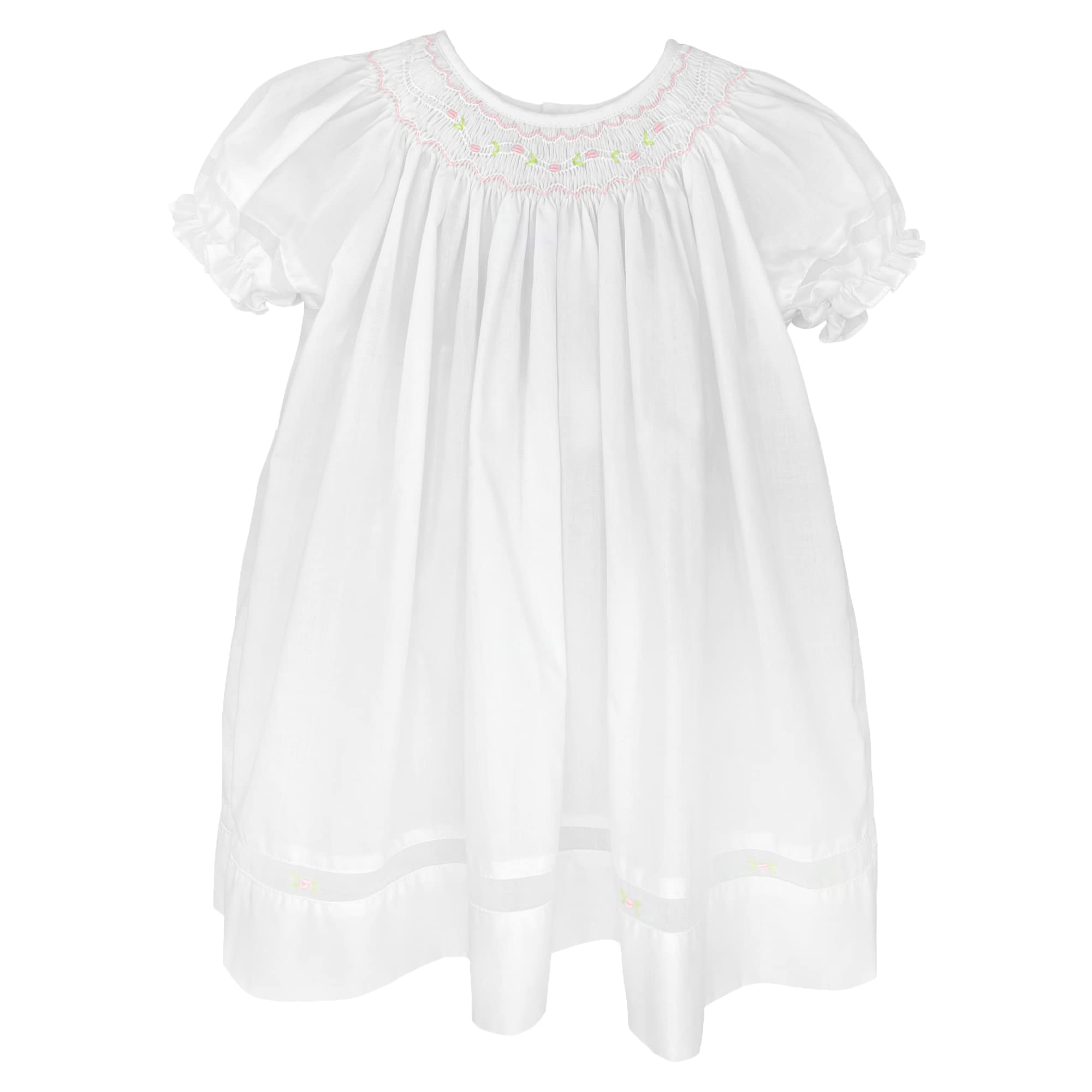Petit Ami Baby Girls’ Smocked Daygown with Voile Insert, 12 Months, White