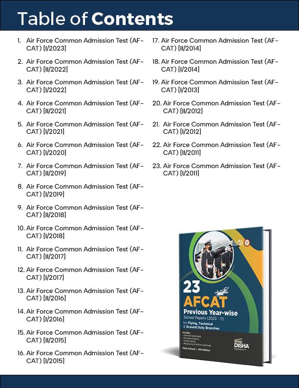 23 AFCAT Previous Year-wise Solved Papers (2023 - 11) for Flying Technical & Ground Duty Branches 6th Edition | Previous Year Questions PYQs | Air Force Common Admission Test 1