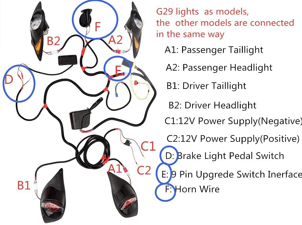 Dr.Acces Golf Cart Turn Signal Kit with Horn Brake Light Switch, 9-Pin Plug Upgrade Wiring Harness - 12V for Club Car,EZGO,Yamaha