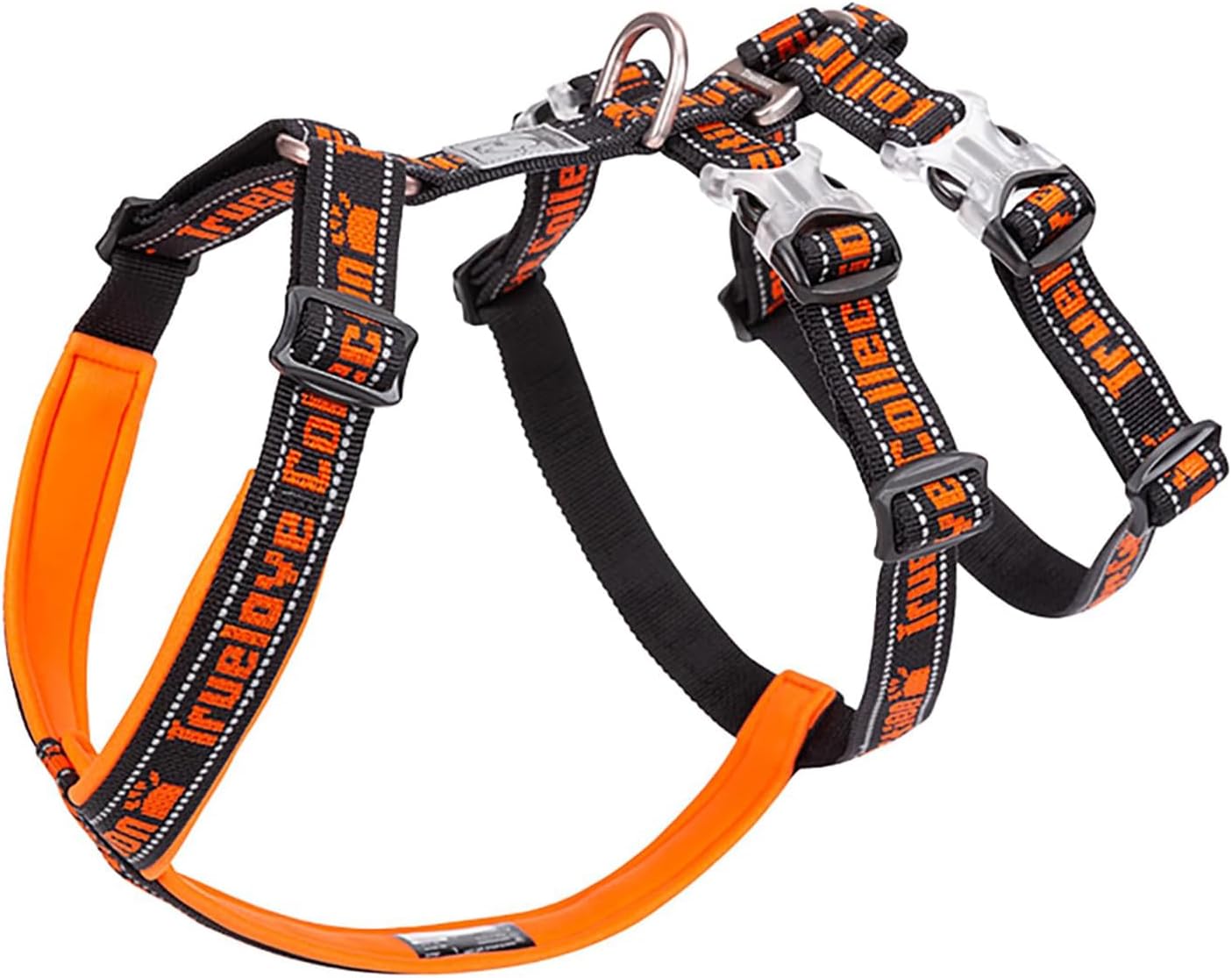 TRUE LOVE Double H Escape Proof Nylon Dog Harness Reflective Adjustable No Pull Pet Vest Harness for Small Medium Large Dogs TLH6571(Black/Orange,XL)