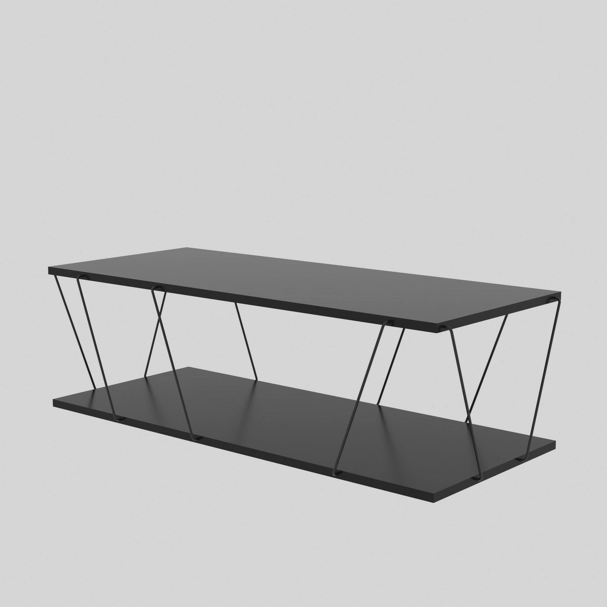 Tavolino da Salotto Harmonia, Tavolo Basso da caffè, Portariviste per Divano, Ripiano da Soggiorno, 120x50h30 cm, Antracite e Nero