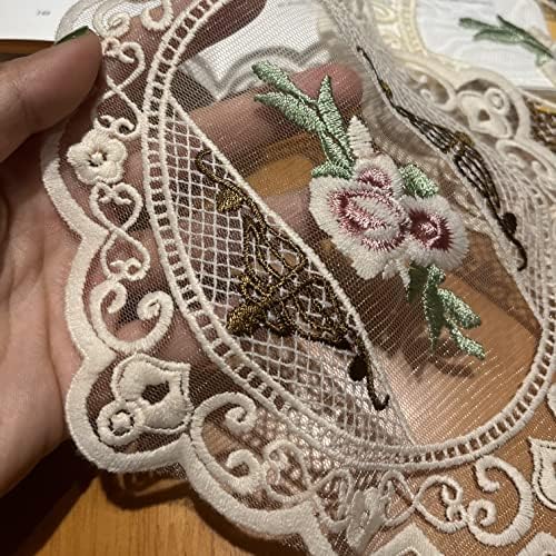 2pcs Retro lace Placemats, French exquisite flower embroidered table mat, Vintage cup mat vase mat for home decoration, Beige (19cm x 24cm)