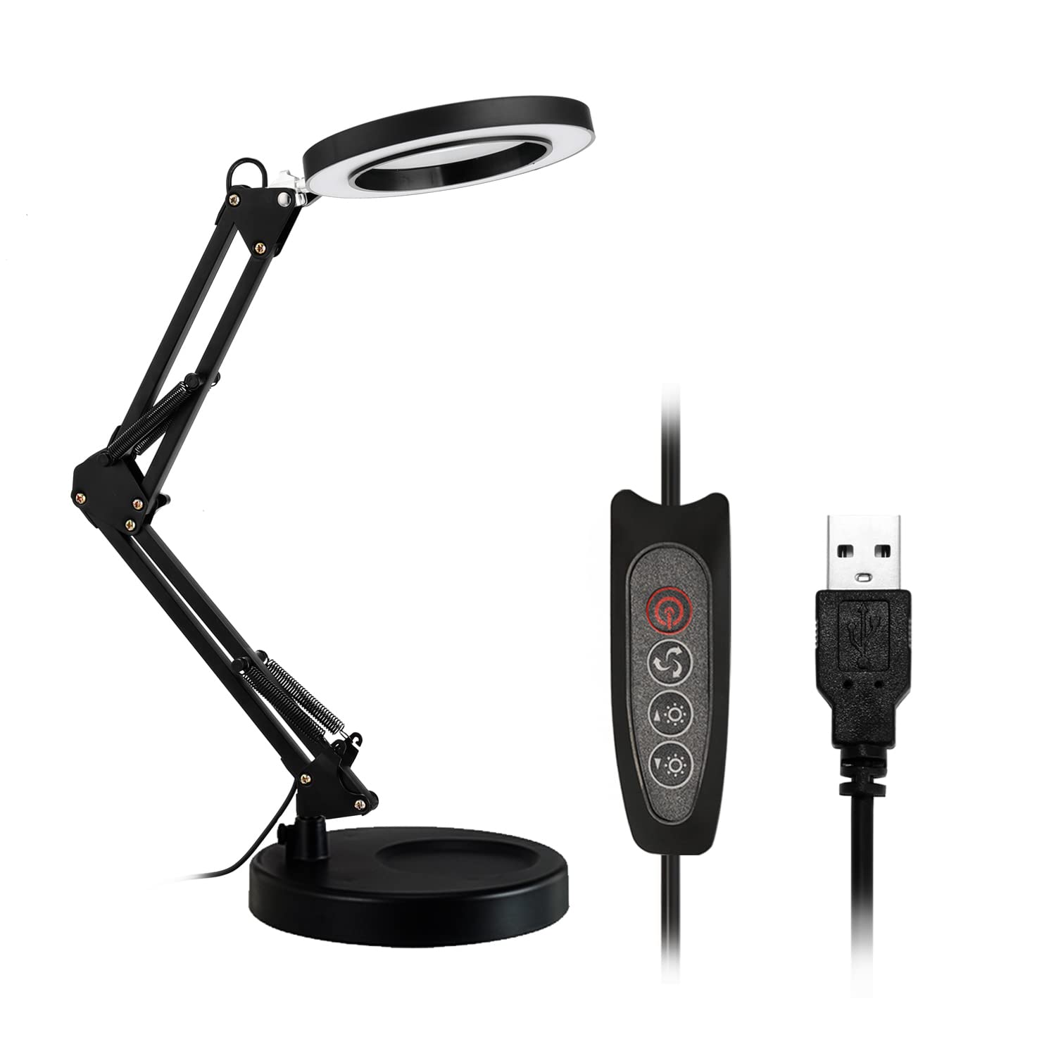 aqxreight Biurkowa z lupą 5X Lampka LED Składana Lampka do Czytania z Trzema Trybami ściemniania Zasilacz USB do oświetlenia. Lupa Nocna Zapewniająca światło, Bez Której Cię Nie Zaprojektowaliśmy (1)