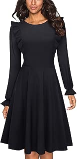 HOMEYEE Damen Vintage Rundhalsausschnitt Hahnentrittmuster Stretch Businesskleid B550