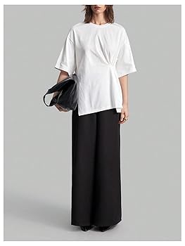 セール！サイドギャザー☆ Organic Cotton Ruched-Sides T-Shirt nh-tops-02470 サイドギャザー コンパクト Tシャツ ホワイト