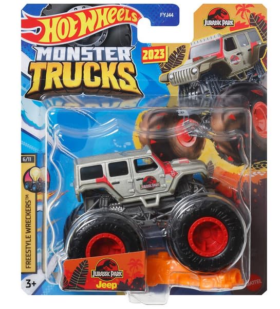Monster Trucks Jurassic-Park Jeep-Wrangler, 2023 Connect and Crash (1:64 Scale)