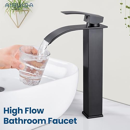 Miniatura 2 de Airuida Grifo de lavabo de bronce aceitado para lavabo, grifo de baño alto de cascada de un agujero, mango único, montaje en cubierta, grifo
