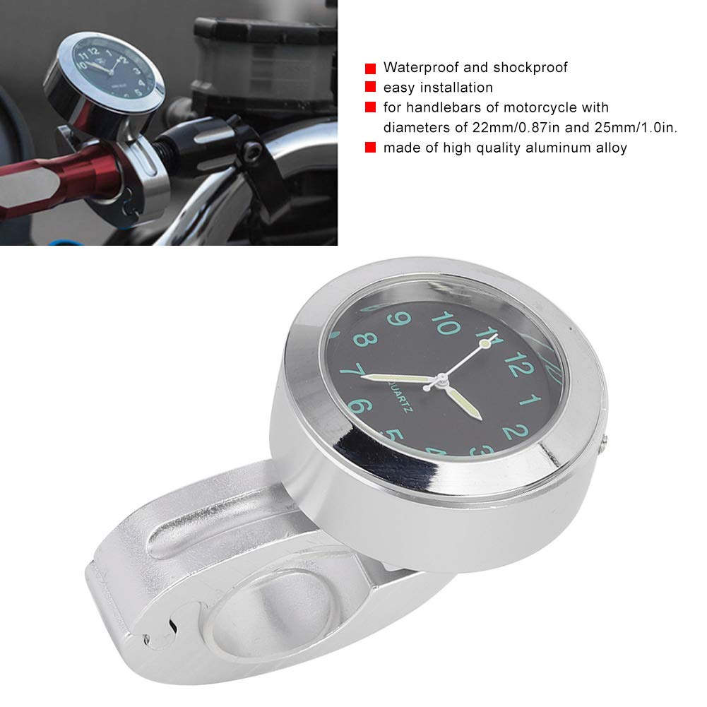 Akozon Motocyklowy zegarek na kierownicę Zegar 22 mm / 0,87 cala 25 mm / 1,0 cala Wodoodporny, odporny na wstrząsy