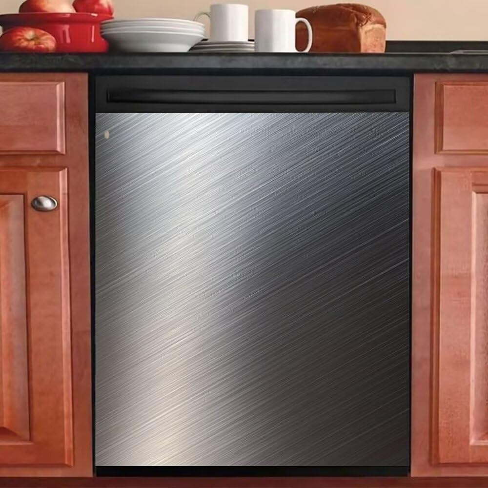 Stainless Steel Dishwasher Magnet Cover, Silver Magnetic Dishwasher Cover for Front Door Panel, Magnetic Dishwasher Decorative Panel Decal Refrigerator Sticker, 23"x 26"