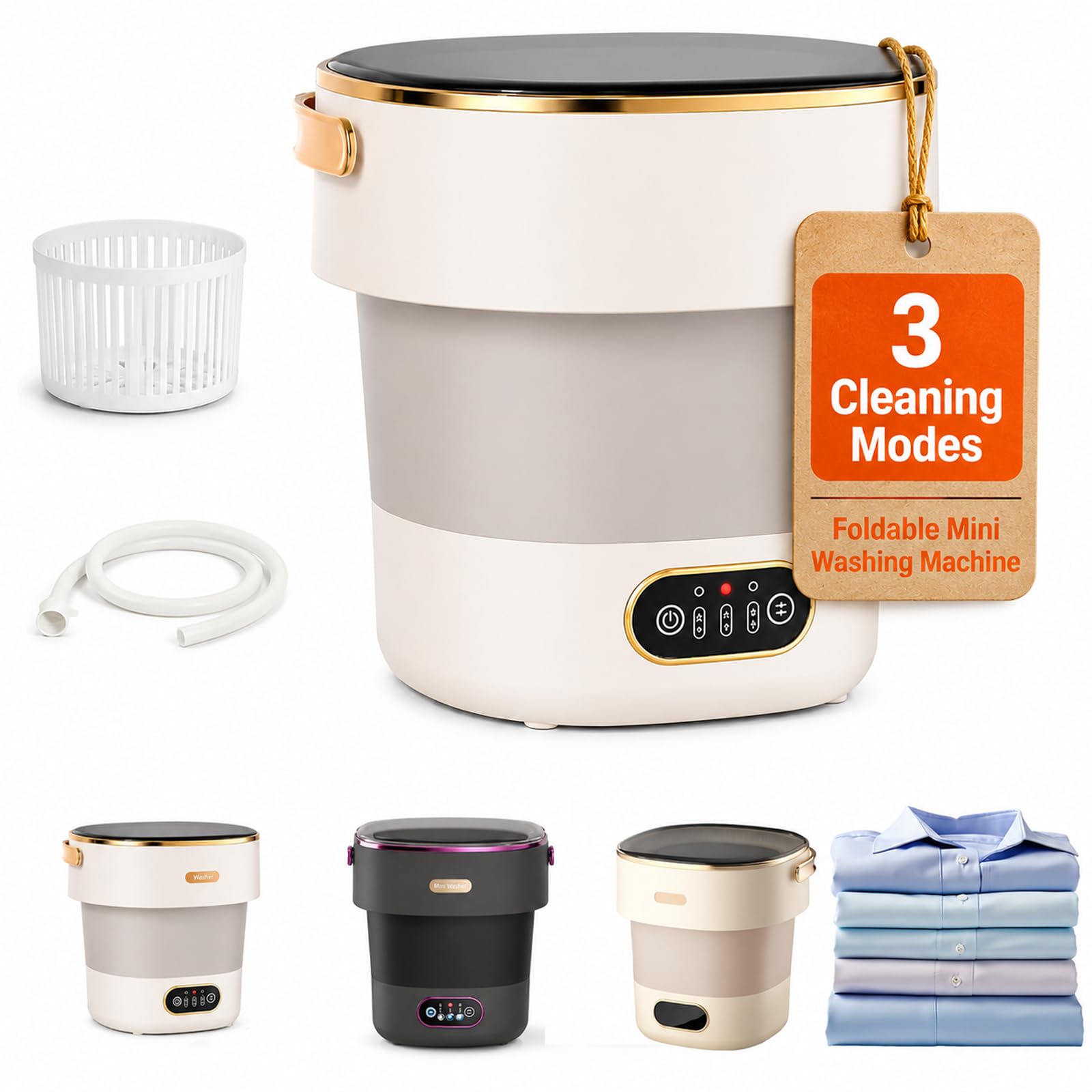 Machine à laver portable 13 L pliante avec essoreuse mini laveuse linge gris - 7