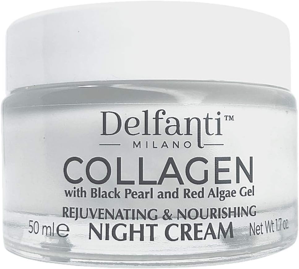 • COLLAGEN REJUVENATING AND NOURISHING Night Cream • Face and Neck Moisturizer with BLACK PEARL and RED ALGAE GEL• Made in Italy