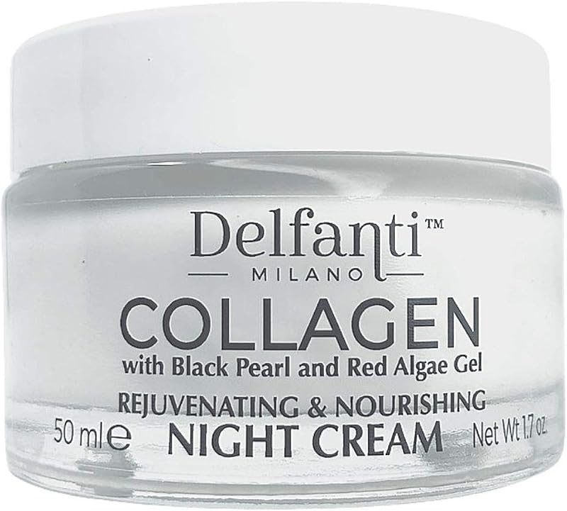 Creme noturno facial e para o pescoço Delfanti-Milano com pérola negra e gel de algas vermelhas