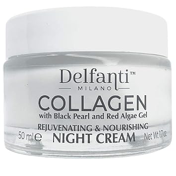 Delfanti-Milano COLLAGEN REJUVENATING AND NOURISHING Night Cream Face and Neck Moisturizer with BLACK PEARL and RED ALGAE GEL Made in Italy