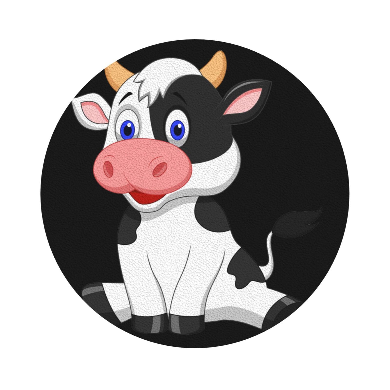 Dairy Cow PU Leather Coasters Set of 6 Round Drink Coasters