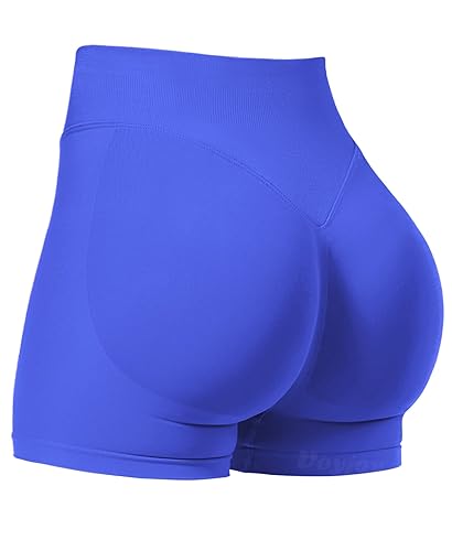 VOYJOY Women Workout Impact Shorts 2.5"/ 3.6"/ 4.5"/ 6" Scrunch Butt Lifting Gym Seamless Booty Biker Shorts - 3.6" Inseam - Large - Electric Blue