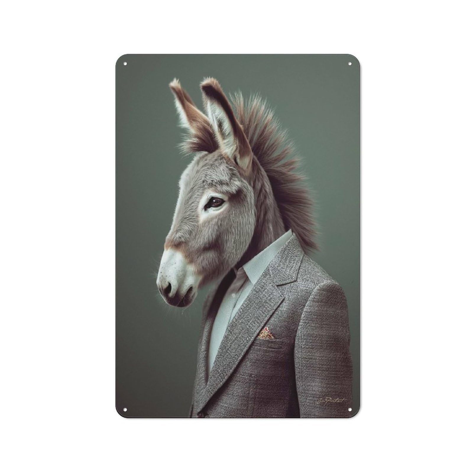 Junmoney Style-4 Donkey Portrait Metal Wall Sign 30X20cm, Rustic Decor For Workshop Wall, For Vintage Wall Decor Fans, For Themed Room Decoration