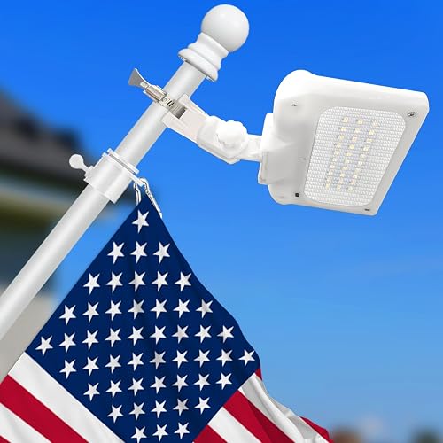 Solar Flag Pole Light Outdoor, Dusk to Dawn LED Spotlight with 3 Lighting Modes, Waterproof Flagpole Light for 5ft–6ft Wall Mounted Flag Poles, Bright Adjustable Solar Flag Lighting with Metal Clamp